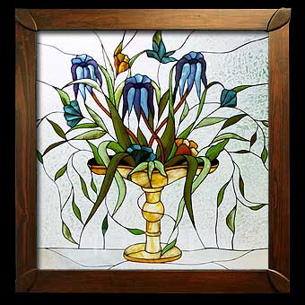 kaseta wazon z kwiatem witraż podświetlany Artystyczna Pracownia Witraży Jolanta i Adam Wuttke